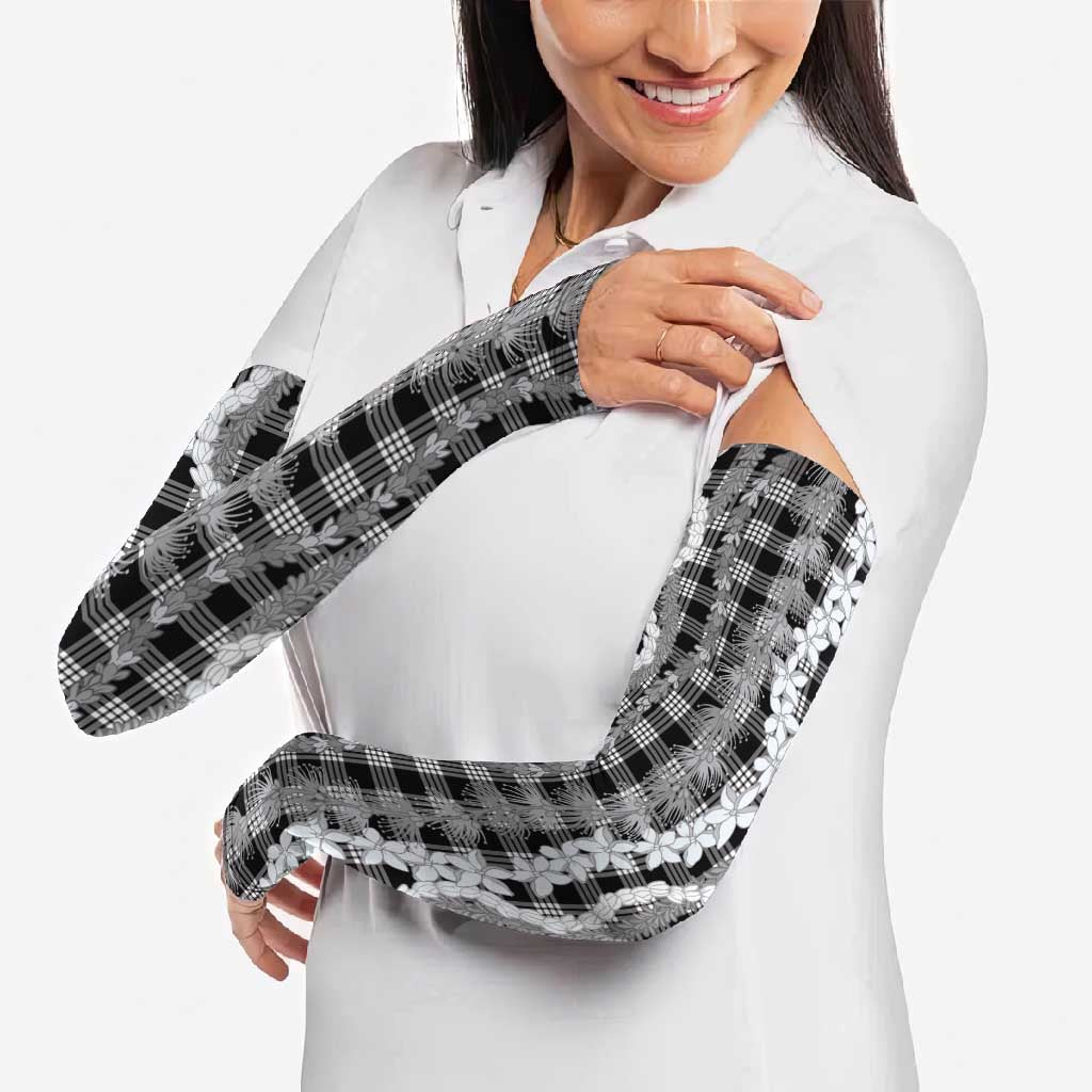 Hawaiian Ohia Lehua Lei Arm Sleeves Plaid Palaka Eleele Pattern - Polynesian Pride