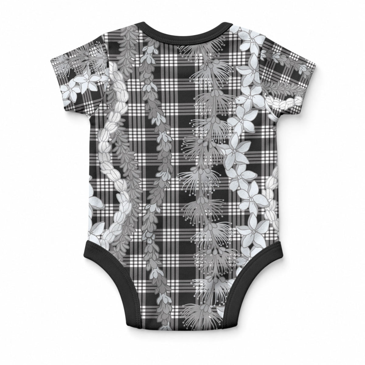 Hawaiian Ohia Lehua Lei Baby Onesie Plaid Palaka Eleele Pattern