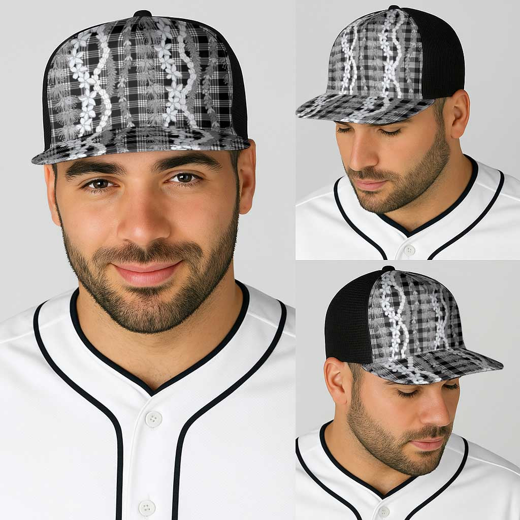 Hawaiian Ohia Lehua Lei Baseball Net Cap Plaid Palaka Eleele Pattern - Polynesian Pride