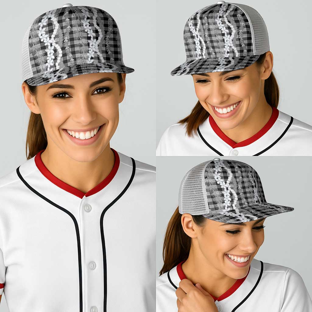 Hawaiian Ohia Lehua Lei Baseball Net Cap Plaid Palaka Eleele Pattern - Polynesian Pride
