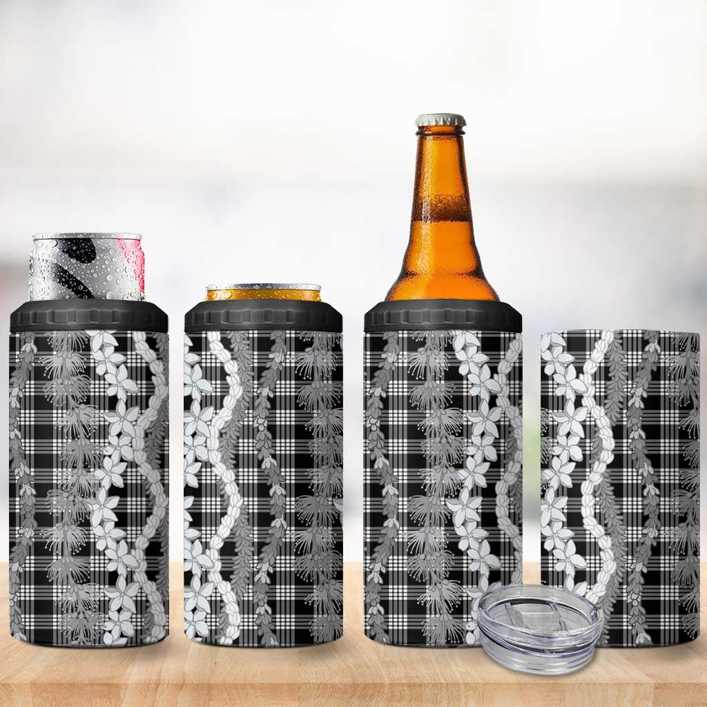 Hawaiian Ohia Lehua Lei 4 in 1 Can Cooler Tumbler Plaid Palaka Eleele Pattern - Polynesian Pride