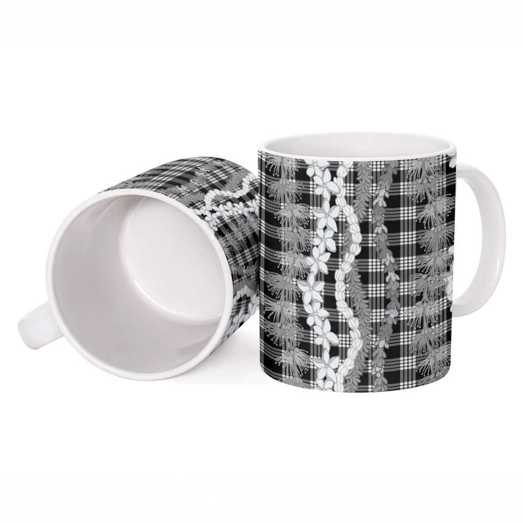 Hawaiian Ohia Lehua Lei Ceramic Mug Plaid Palaka Eleele Pattern - Polynesian Pride