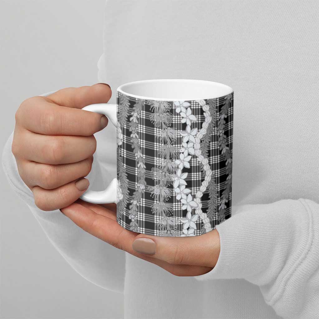 Hawaiian Ohia Lehua Lei Ceramic Mug Plaid Palaka Eleele Pattern - Polynesian Pride