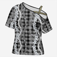 Hawaiian Ohia Lehua Lei Cross Shoulder Shirt Plaid Palaka Eleele Pattern - Polynesian Pride