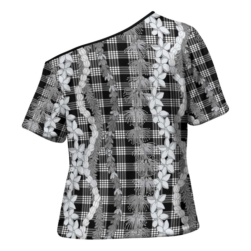 Hawaiian Ohia Lehua Lei Cross Shoulder Shirt Plaid Palaka Eleele Pattern - Polynesian Pride