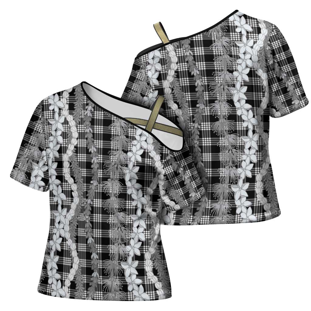 Hawaiian Ohia Lehua Lei Cross Shoulder Shirt Plaid Palaka Eleele Pattern - Polynesian Pride