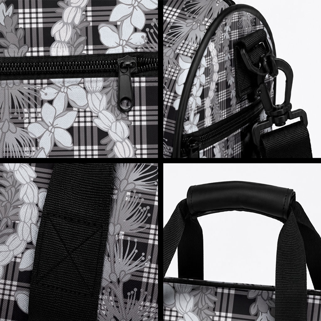 Hawaiian Ohia Lehua Lei Duffle Bag Plaid Palaka Eleele Pattern