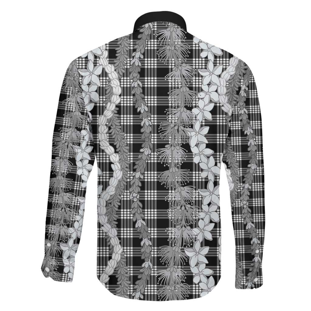 Hawaiian Ohia Lehua Lei Family Matching Long Sleeve Bodycon Dress and Hawaiian Shirt Plaid Palaka Eleele Pattern - Polynesian Pride
