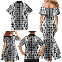 Hawaiian Ohia Lehua Lei Family Matching Mermaid Dress and Hawaiian Shirt Plaid Palaka Eleele Pattern - Polynesian Pride