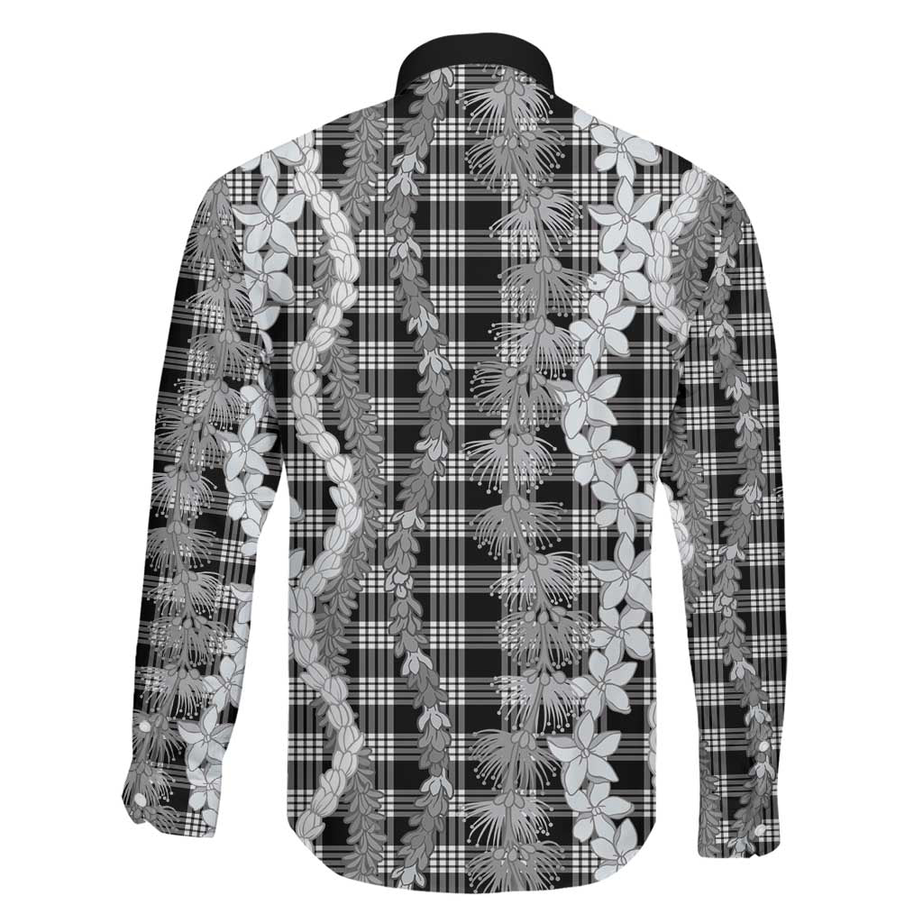 Hawaiian Ohia Lehua Lei Family Matching Mermaid Dress and Hawaiian Shirt Plaid Palaka Eleele Pattern - Polynesian Pride