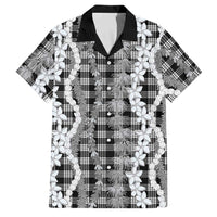 Hawaiian Ohia Lehua Lei Family Matching Off The Shoulder Long Sleeve Dress and Hawaiian Shirt Plaid Palaka Eleele Pattern LT9 Dad's Shirt - Short Sleeve Black - Polynesian Pride