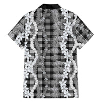 Hawaiian Ohia Lehua Lei Family Matching Off The Shoulder Long Sleeve Dress and Hawaiian Shirt Plaid Palaka Eleele Pattern LT9 - Polynesian Pride