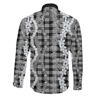 Hawaiian Ohia Lehua Lei Family Matching Off The Shoulder Long Sleeve Dress and Hawaiian Shirt Plaid Palaka Eleele Pattern LT9 - Polynesian Pride