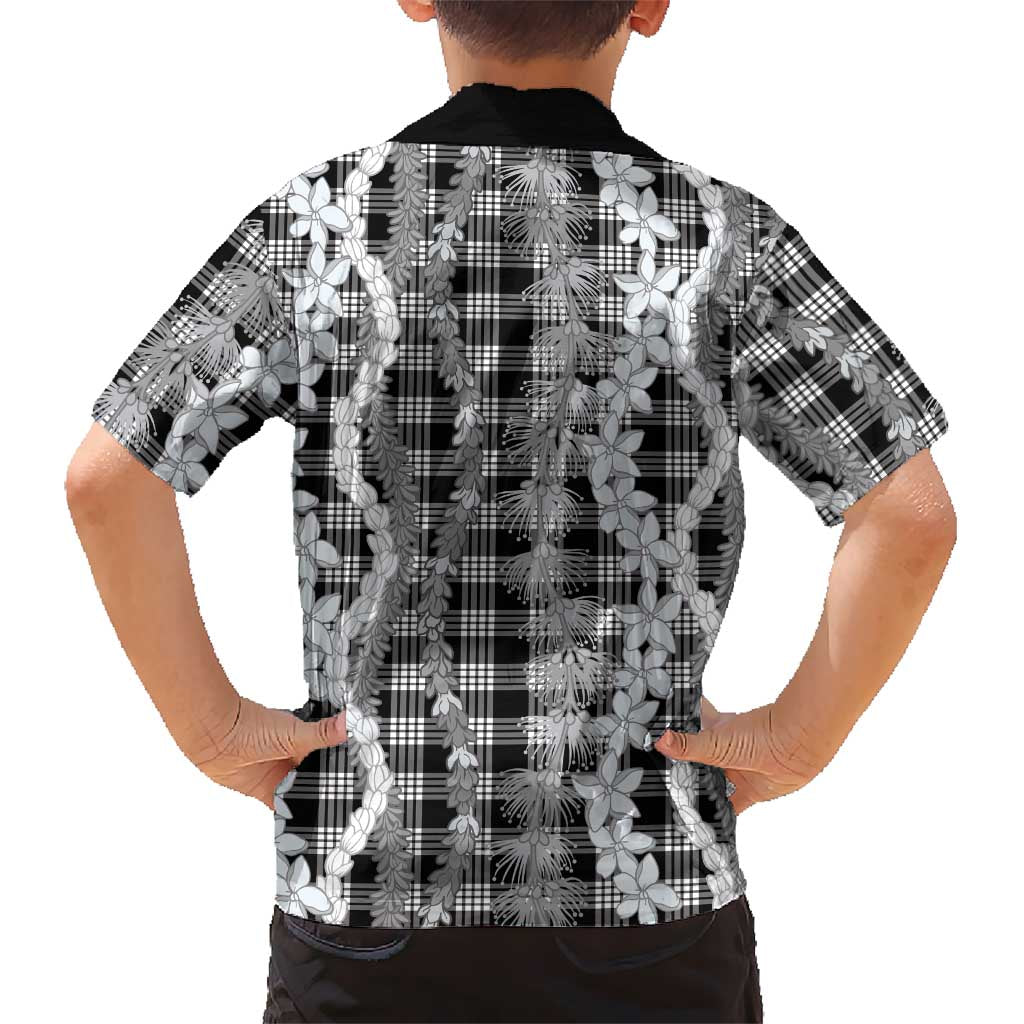 Hawaiian Ohia Lehua Lei Family Matching Off Shoulder Short Dress and Hawaiian Shirt Plaid Palaka Eleele Pattern - Polynesian Pride