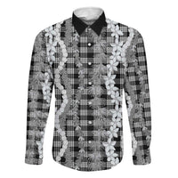 Hawaiian Ohia Lehua Lei Family Matching Off Shoulder Short Dress and Hawaiian Shirt Plaid Palaka Eleele Pattern - Polynesian Pride