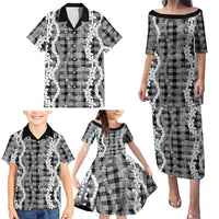 Hawaiian Ohia Lehua Lei Family Matching Puletasi and Hawaiian Shirt Plaid Palaka Eleele Pattern - Polynesian Pride