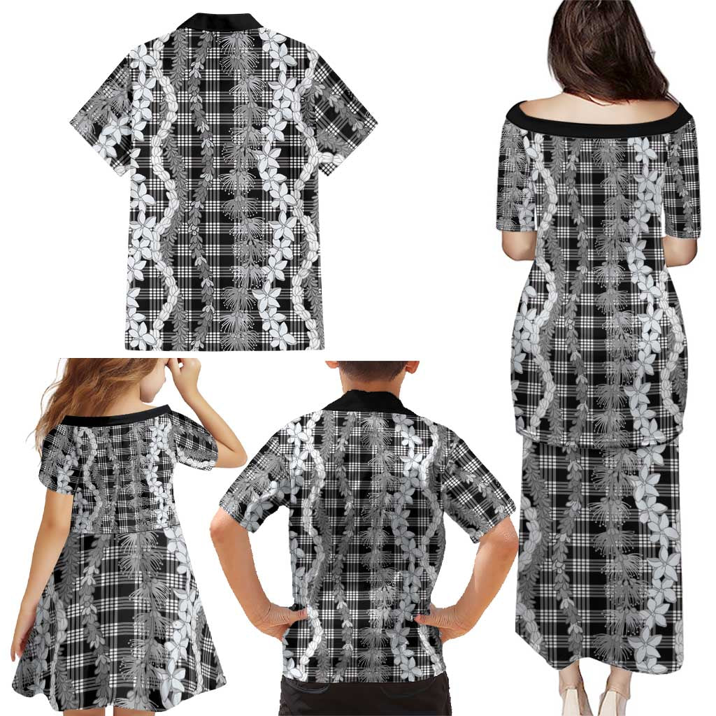 Hawaiian Ohia Lehua Lei Family Matching Puletasi and Hawaiian Shirt Plaid Palaka Eleele Pattern - Polynesian Pride