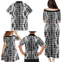 Hawaiian Ohia Lehua Lei Family Matching Puletasi and Hawaiian Shirt Plaid Palaka Eleele Pattern - Polynesian Pride