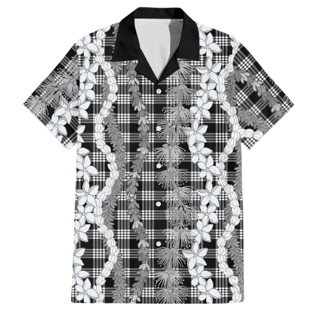 Hawaiian Ohia Lehua Lei Family Matching Short Sleeve Bodycon Dress and Hawaiian Shirt Plaid Palaka Eleele Pattern - Polynesian Pride