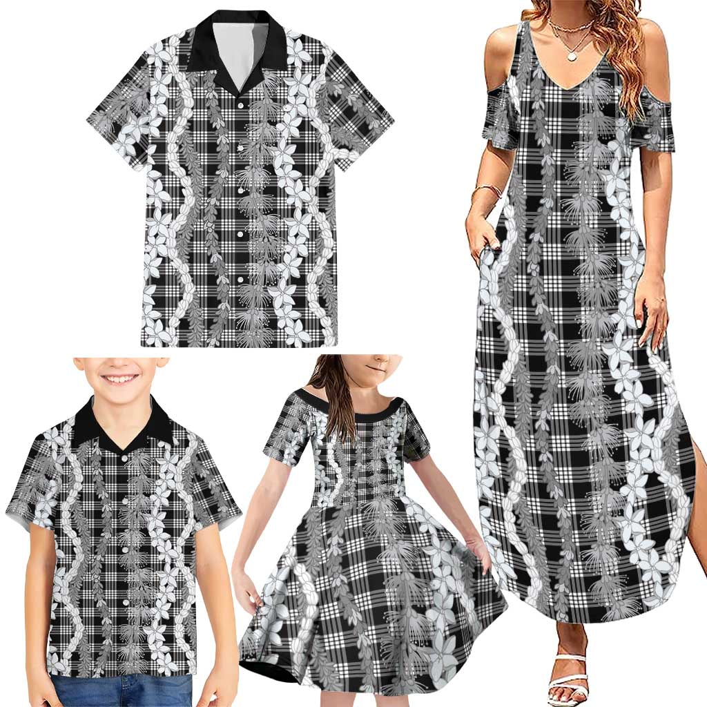 Hawaiian Ohia Lehua Lei Family Matching Summer Maxi Dress and Hawaiian Shirt Plaid Palaka Eleele Pattern - Polynesian Pride