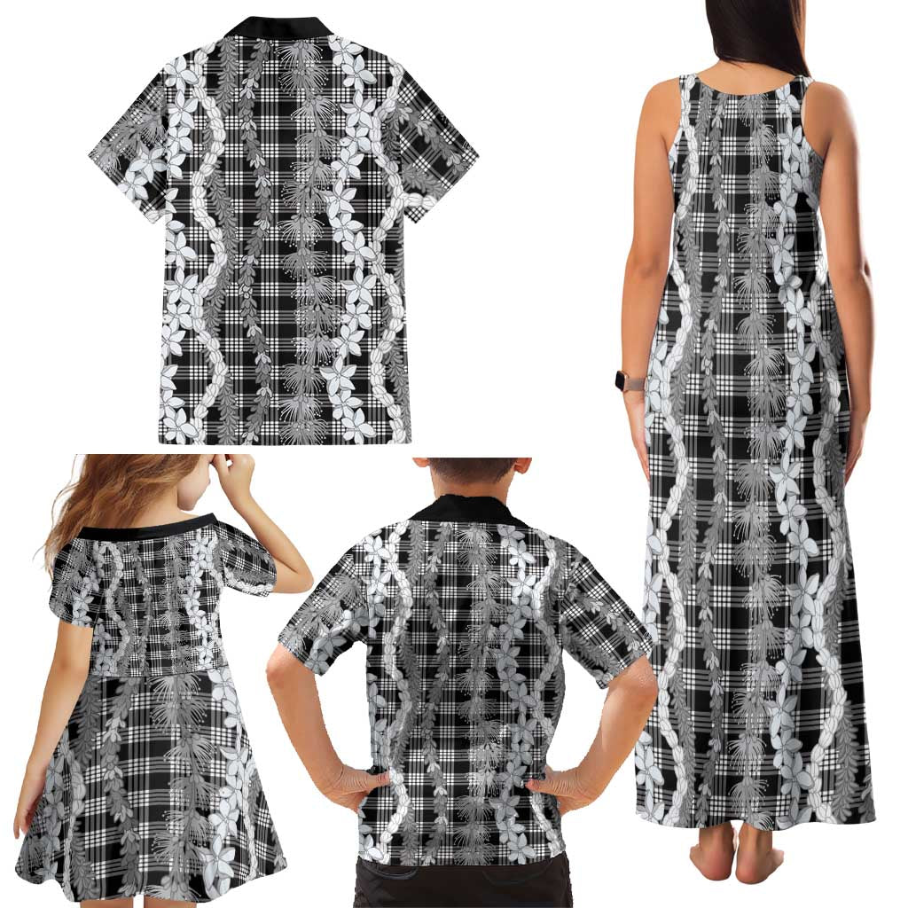 Hawaiian Ohia Lehua Lei Family Matching Tank Maxi Dress and Hawaiian Shirt Plaid Palaka Eleele Pattern - Polynesian Pride