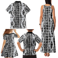 Hawaiian Ohia Lehua Lei Family Matching Tank Maxi Dress and Hawaiian Shirt Plaid Palaka Eleele Pattern - Polynesian Pride