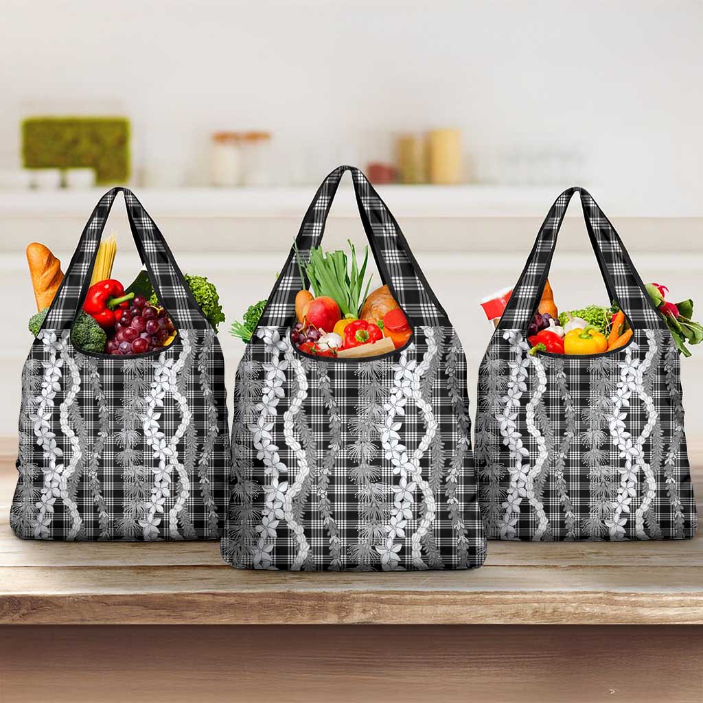 Hawaiian Ohia Lehua Lei Grocery Bag Plaid Palaka Eleele Pattern - Polynesian Pride
