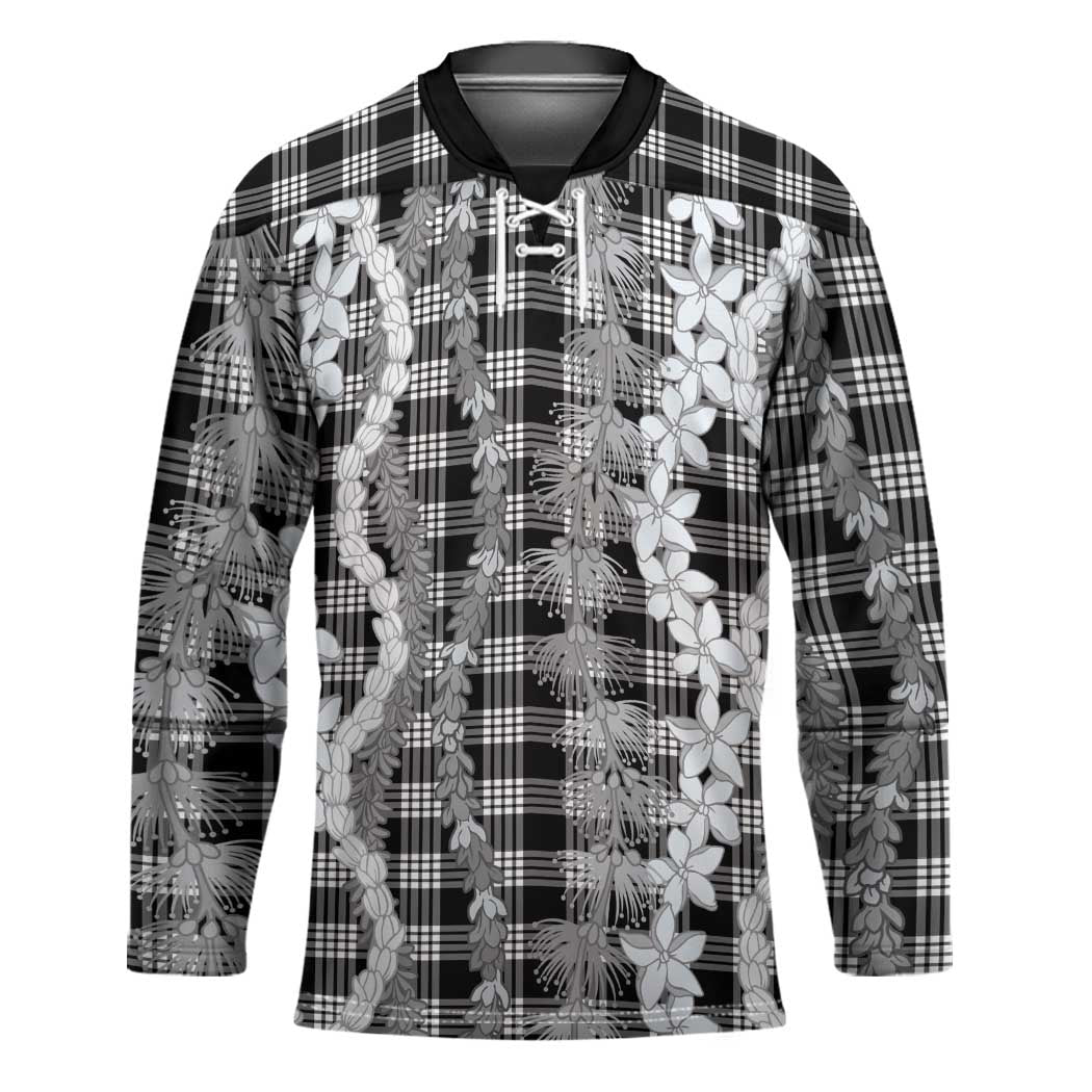 Hawaiian Ohia Lehua Lei Hockey Jersey Plaid Palaka Eleele Pattern - Polynesian Pride