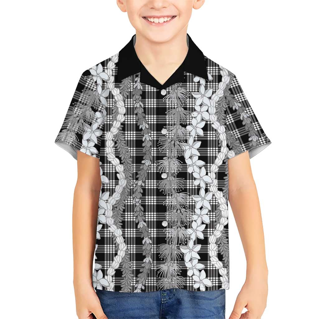 Hawaiian Ohia Lehua Lei Kid Hawaiian Shirt Plaid Palaka Eleele Pattern - Polynesian Pride