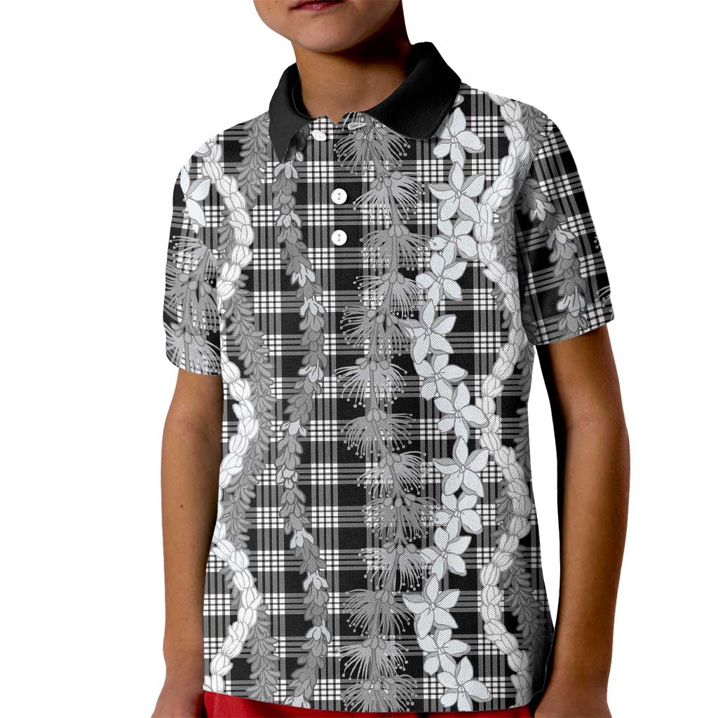 Hawaiian Ohia Lehua Lei Kid Polo Shirt Plaid Palaka Eleele Pattern LT9 Kid Black - Polynesian Pride