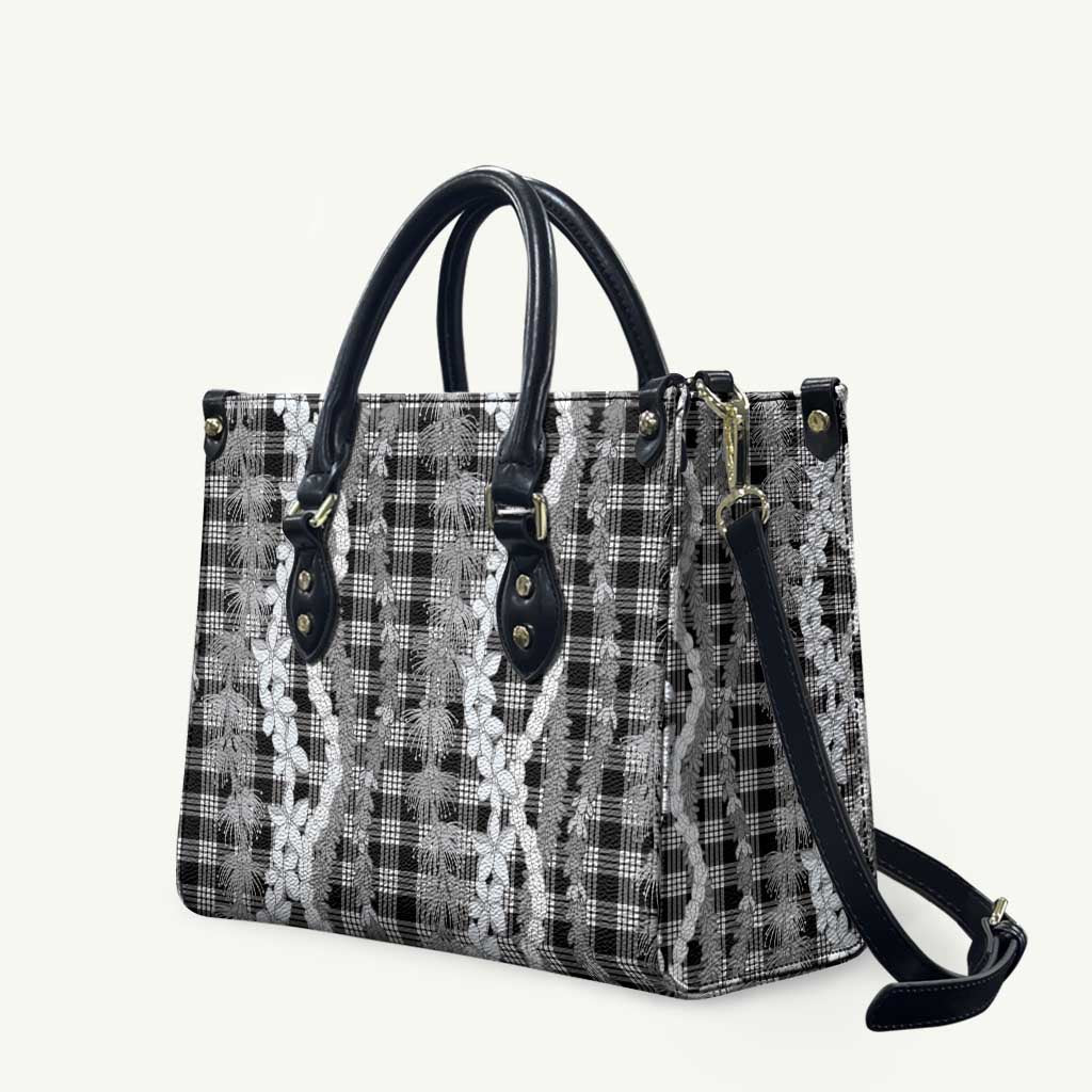 Hawaiian Ohia Lehua Lei Leather Bag Plaid Palaka Eleele Pattern - Polynesian Pride