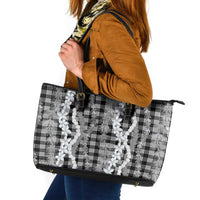 Hawaiian Ohia Lehua Lei Leather Tote Bag Plaid Palaka Eleele Pattern - Polynesian Pride