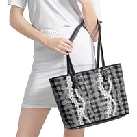 Hawaiian Ohia Lehua Lei Leather Tote Bag Plaid Palaka Eleele Pattern - Polynesian Pride