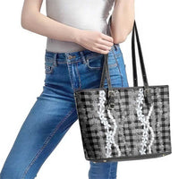 Hawaiian Ohia Lehua Lei Leather Tote Bag Plaid Palaka Eleele Pattern - Polynesian Pride