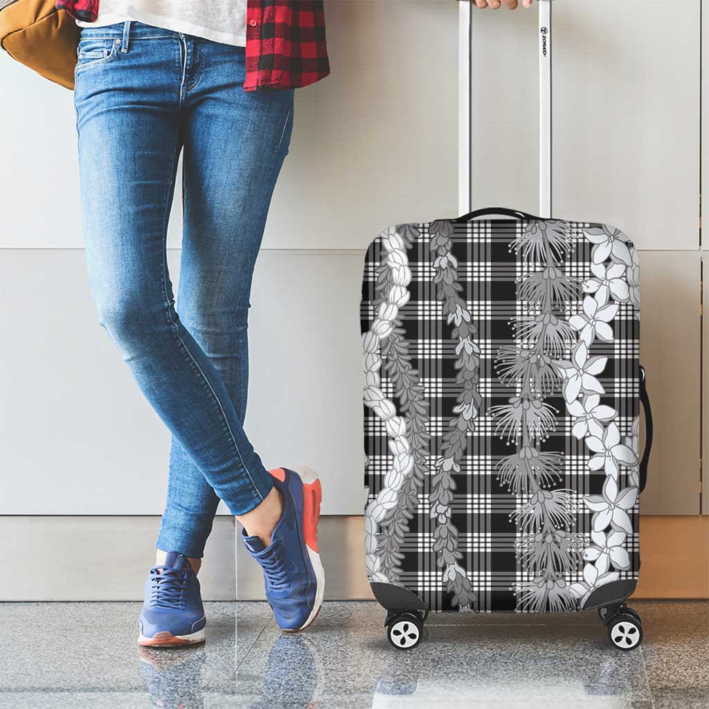 Hawaiian Ohia Lehua Lei Luggage Cover Plaid Palaka Eleele Pattern - Polynesian Pride