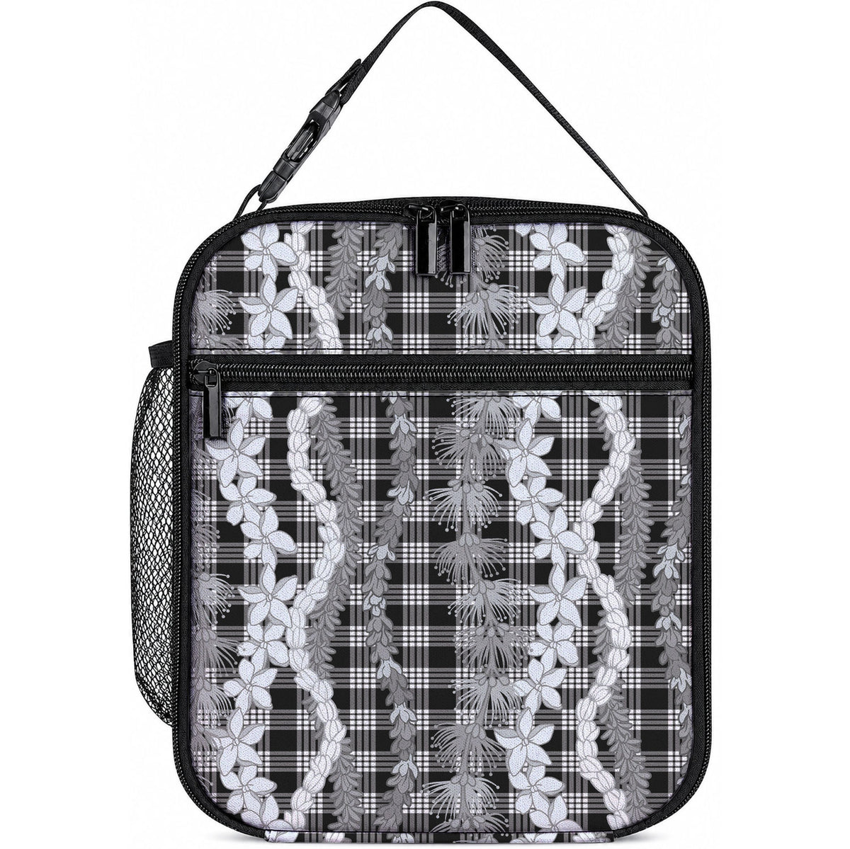 Hawaiian Ohia Lehua Lei Lunch Bag Plaid Palaka Eleele Pattern