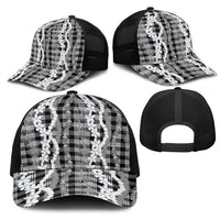 Hawaiian Ohia Lehua Lei Mesh Trucker Cap Plaid Palaka Eleele Pattern - Polynesian Pride