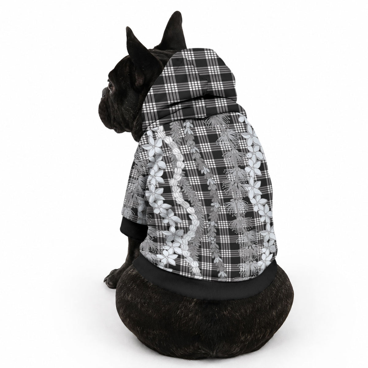 Hawaiian Ohia Lehua Lei Pet Hoodie Plaid Palaka Eleele Pattern LT9 - Polynesian Pride