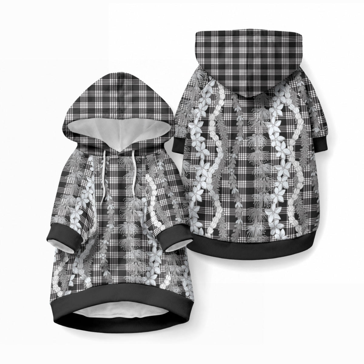 Hawaiian Ohia Lehua Lei Pet Hoodie Plaid Palaka Eleele Pattern LT9 Pullover Black - Polynesian Pride