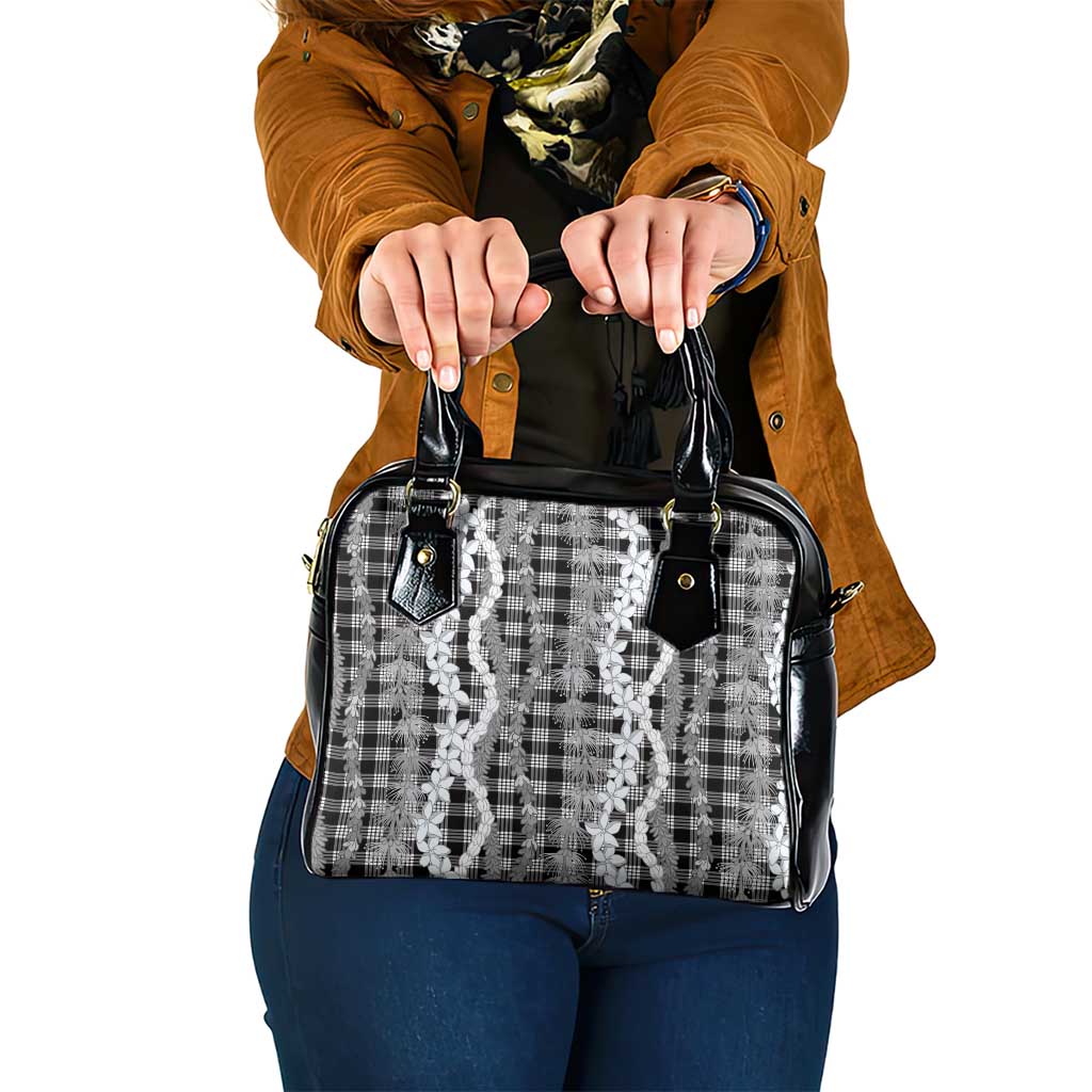 Hawaiian Ohia Lehua Lei Shoulder Handbag Plaid Palaka Eleele Pattern - Polynesian Pride