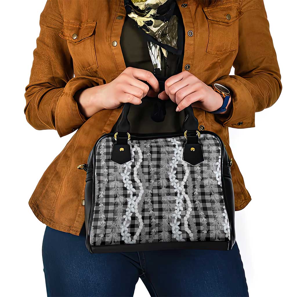 Hawaiian Ohia Lehua Lei Shoulder Handbag Plaid Palaka Eleele Pattern - Polynesian Pride