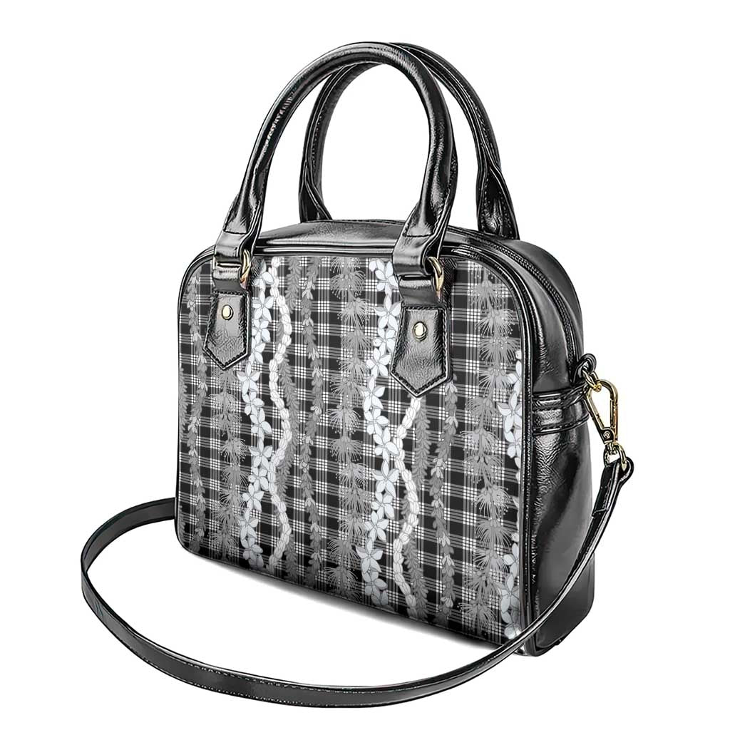 Hawaiian Ohia Lehua Lei Shoulder Handbag Plaid Palaka Eleele Pattern - Polynesian Pride