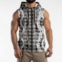 Hawaiian Ohia Lehua Lei Sleeveless Zip Hoodie Plaid Palaka Eleele Pattern - Polynesian Pride