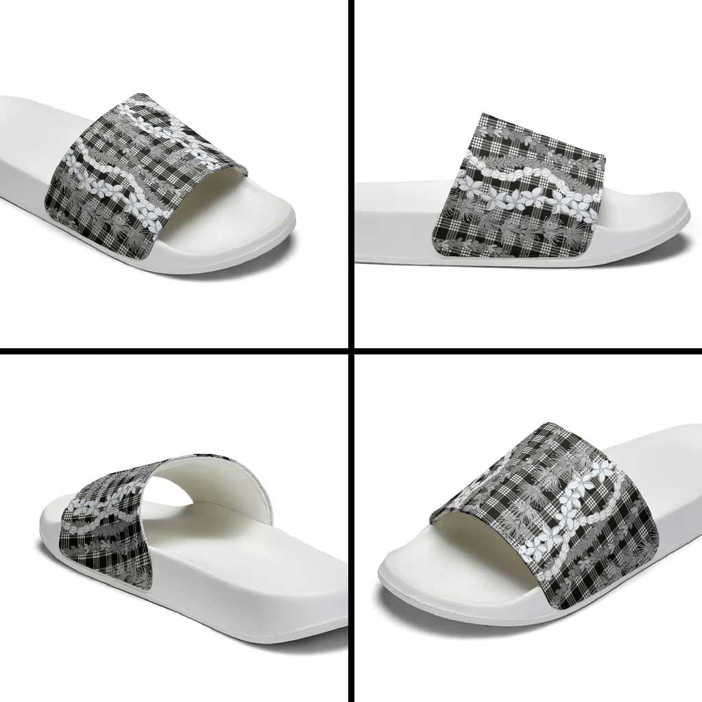 Hawaiian Ohia Lehua Lei Slide Sandals Plaid Palaka Eleele Pattern - Polynesian Pride