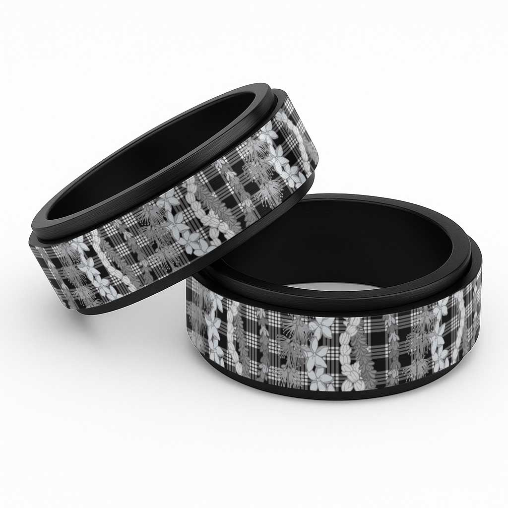 Hawaiian Ohia Lehua Lei Spinner Ring Plaid Palaka Eleele Pattern - Polynesian Pride