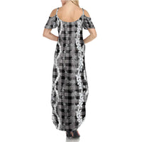 Hawaiian Ohia Lehua Lei Summer Maxi Dress Plaid Palaka Eleele Pattern - Polynesian Pride