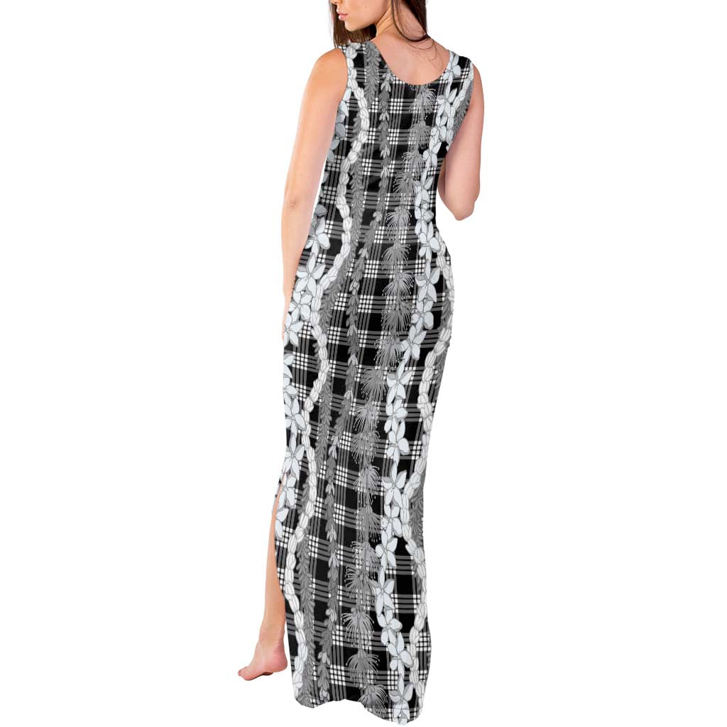 Hawaiian Ohia Lehua Lei Tank Maxi Dress Plaid Palaka Eleele Pattern - Polynesian Pride