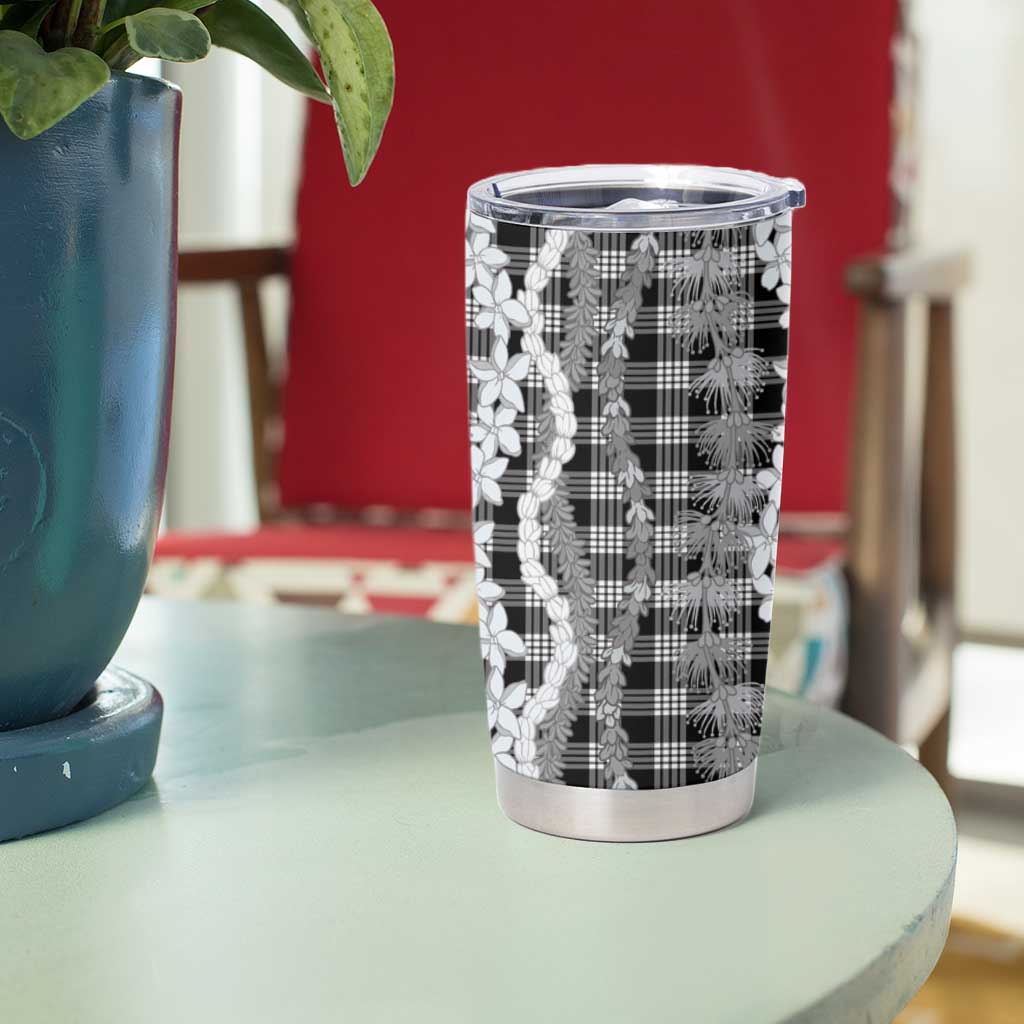 Hawaiian Ohia Lehua Lei Tumbler Cup Plaid Palaka Eleele Pattern - Polynesian Pride