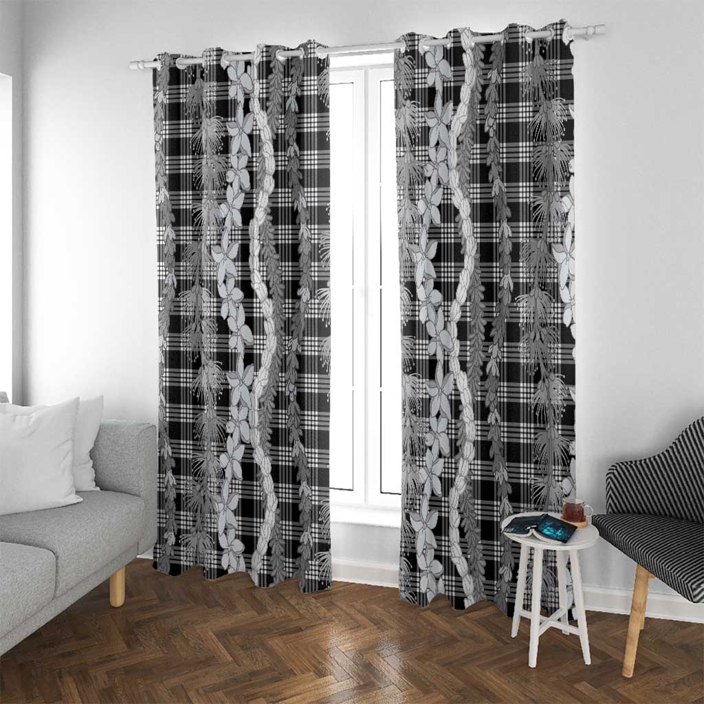 Hawaiian Ohia Lehua Lei Window Curtain Plaid Palaka Eleele Pattern - Polynesian Pride