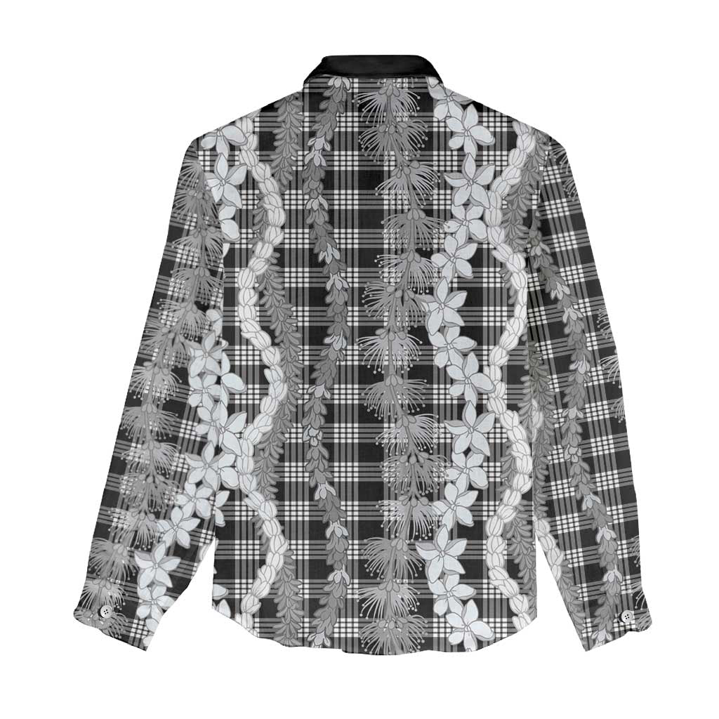 Hawaiian Ohia Lehua Lei Women Casual Shirt Plaid Palaka Eleele Pattern - Polynesian Pride
